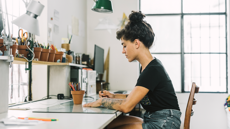 student in a design workspace