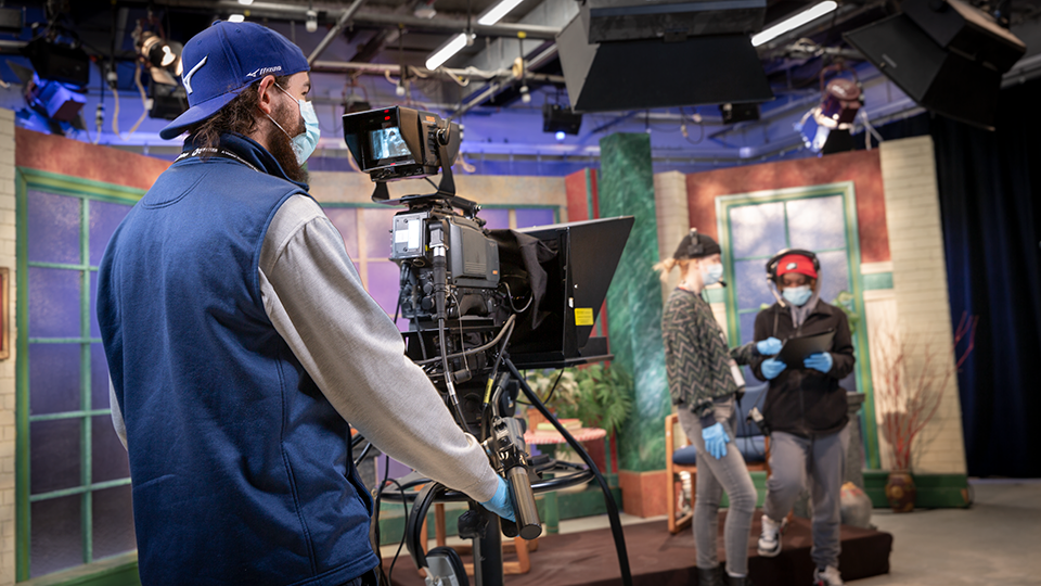 camera person in TV studio image