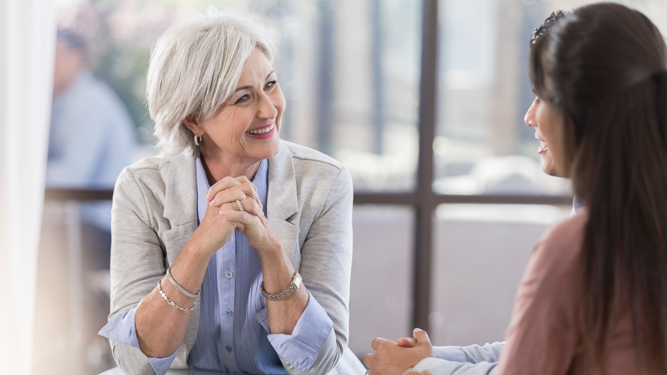 two women talking